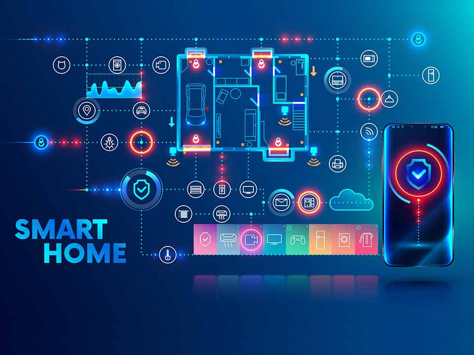 an illustration showing a smartphone connected to various systems